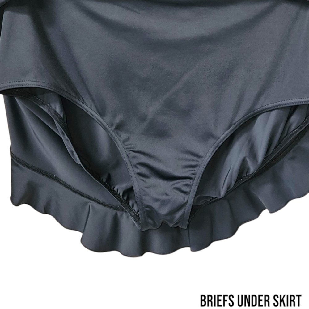 LANEBRYANT Plus Size Black Ruffle Hem MiniSwim skirt With Built In Brief Size 22 - Picture 6 of 10